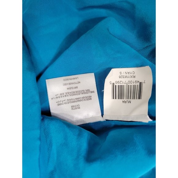 BCBG Maxazria Womens Aqua S Dress Tank Fringe Criss Cross Longer Back 100% Silk - Picture 5 of 7